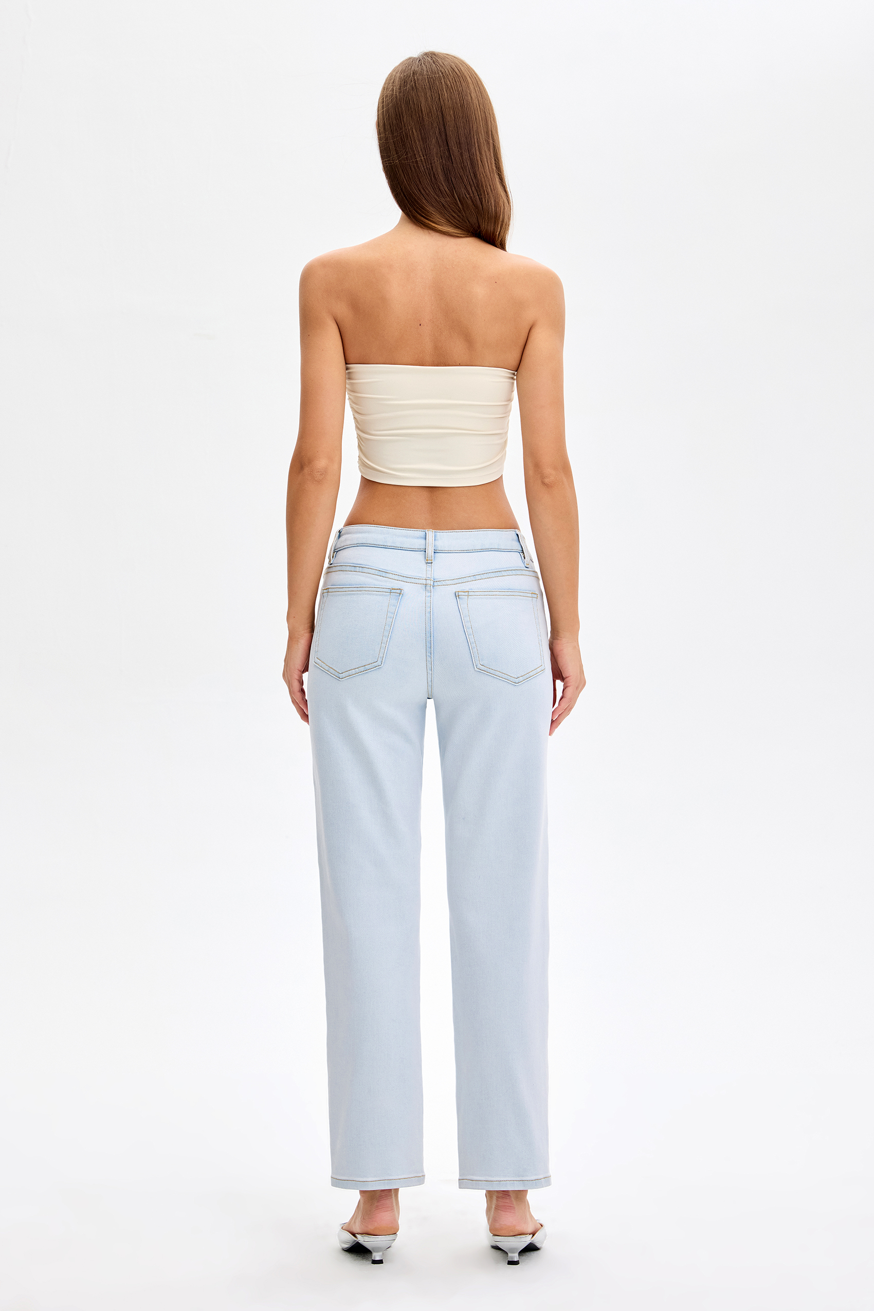 Vessira Light Blue Mid-Rise High-Stretch Tapered Pants