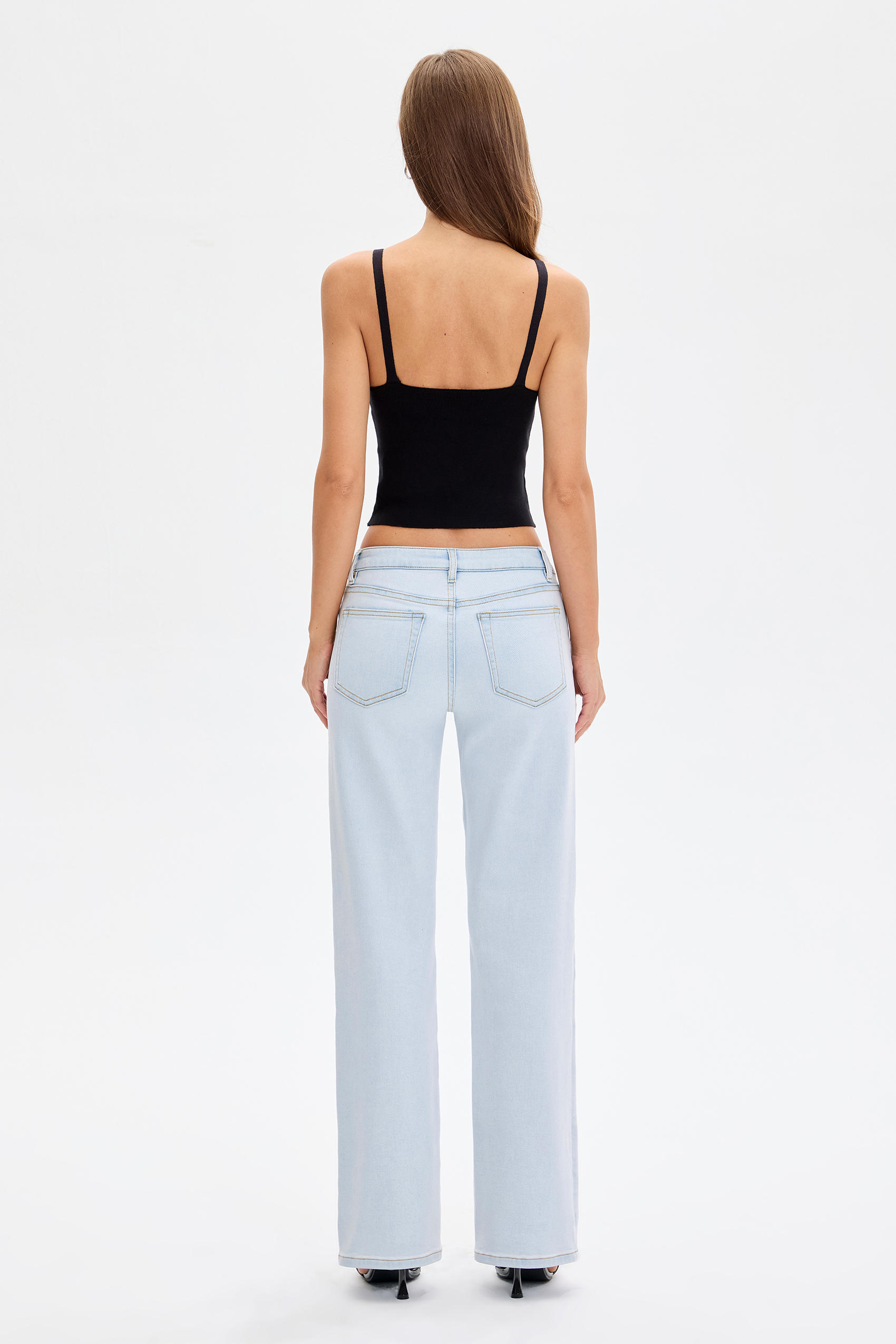 Vessira Light Blue Mid-Rise High-Stretch Straight-Leg Pants