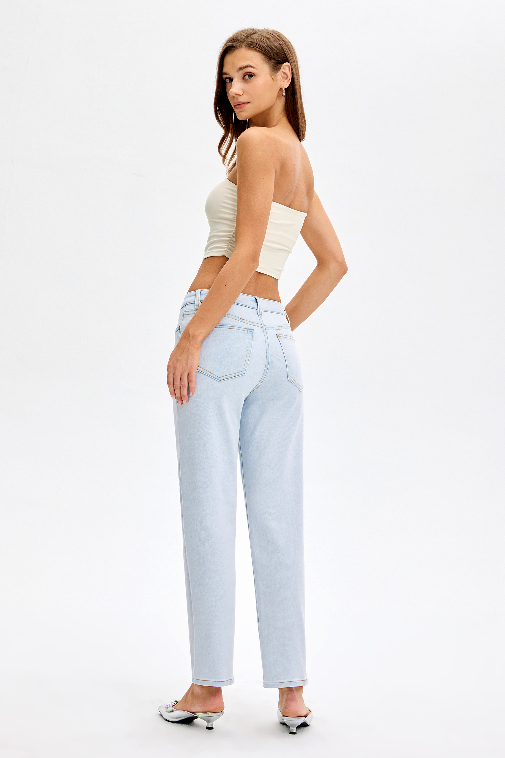 Vessira Light Blue Mid-Rise High-Stretch Tapered Pants