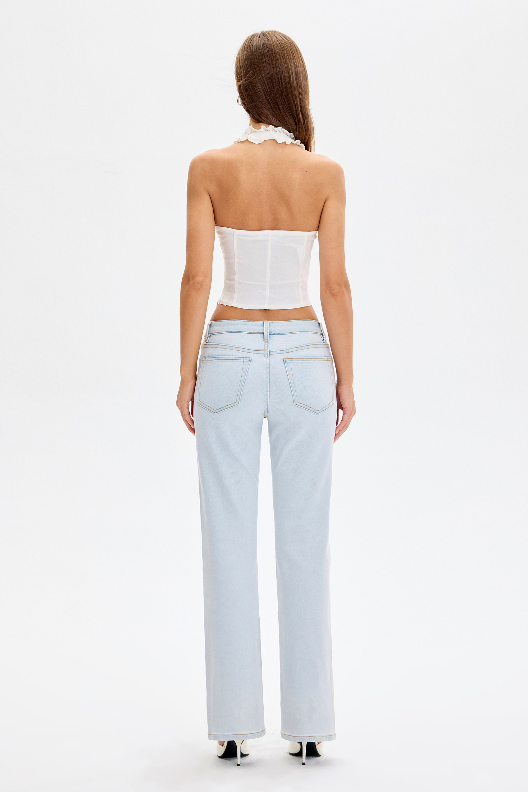 Vessira Light Blue Mid-Rise High-Stretch Flared Pants