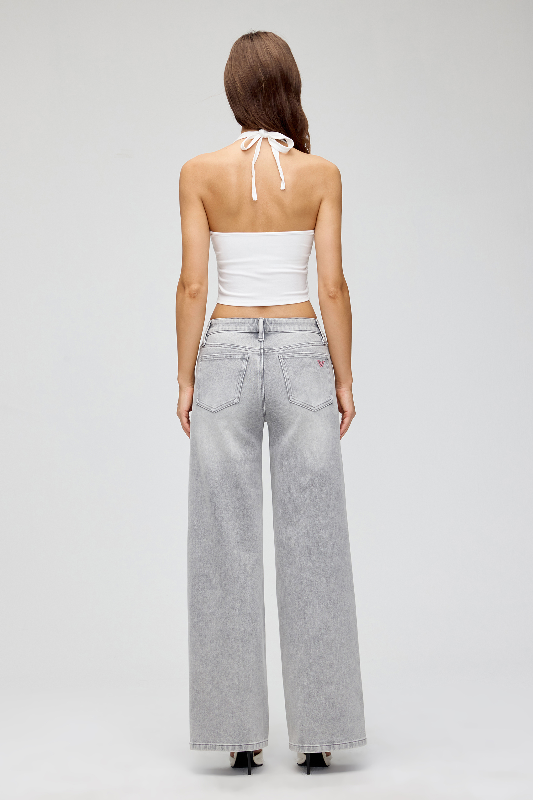 Vessira Women’s Gray Mid-Rise Non-Stretch Wide-Leg Jeans