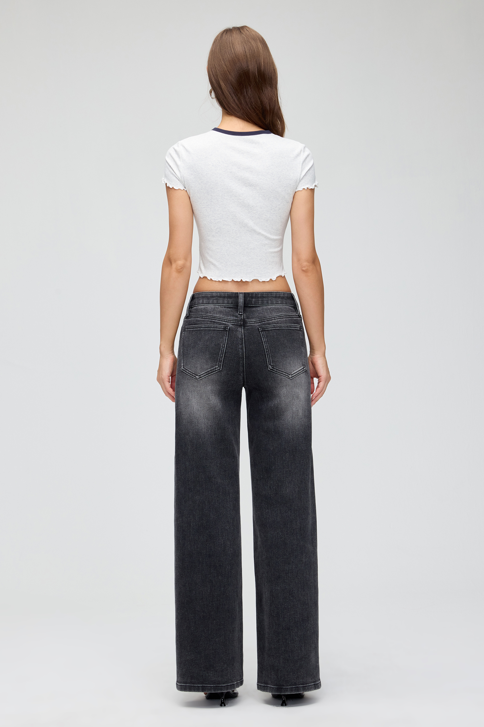 Vessira Women’s Vintage Black Mid-Rise High-Stretch Wide-Leg Jeans