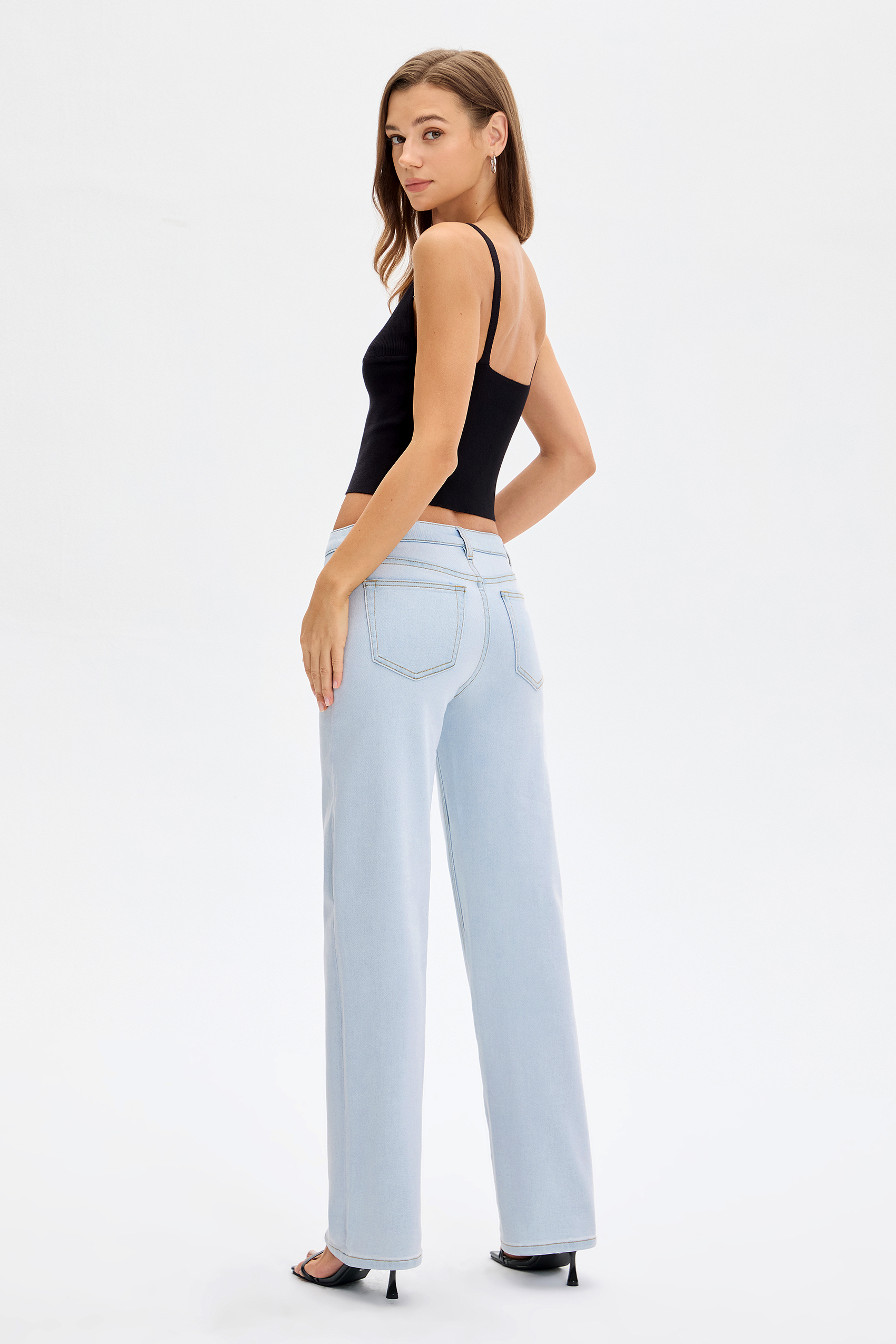 Vessira Light Blue Mid-Rise High-Stretch Straight-Leg Pants