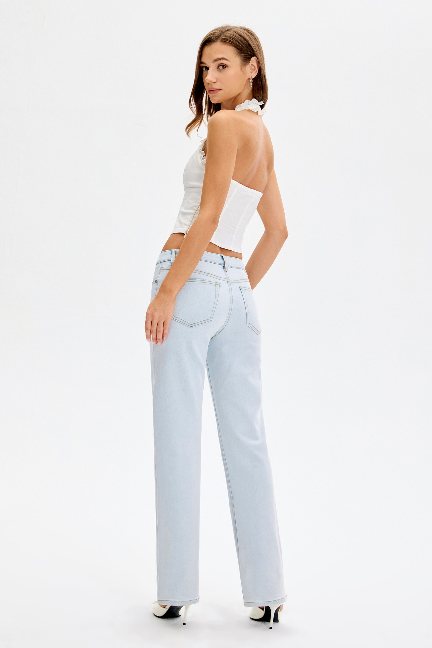 Vessira Light Blue Mid-Rise High-Stretch Flared Pants