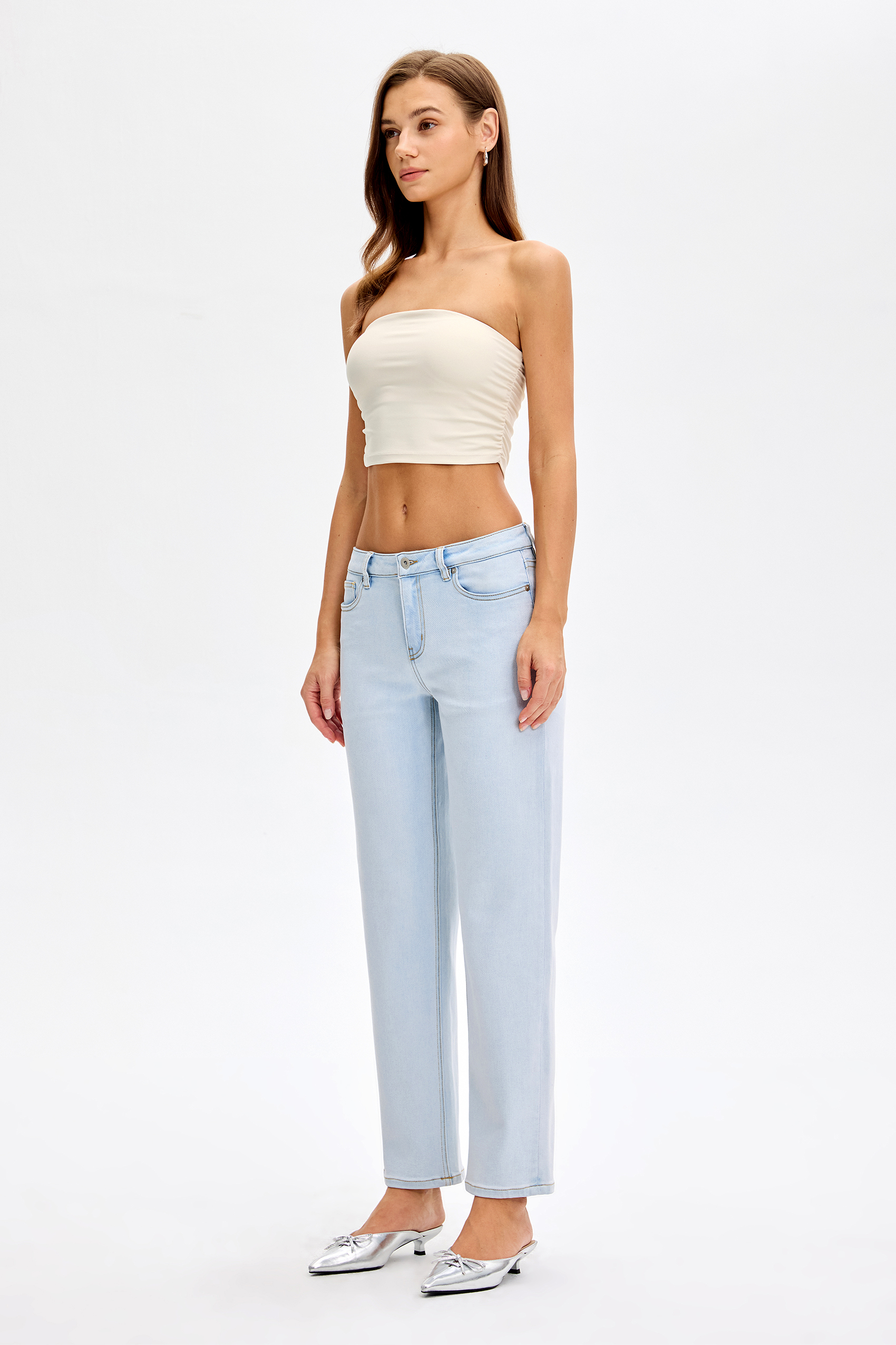 Vessira Light Blue Mid-Rise High-Stretch Tapered Pants
