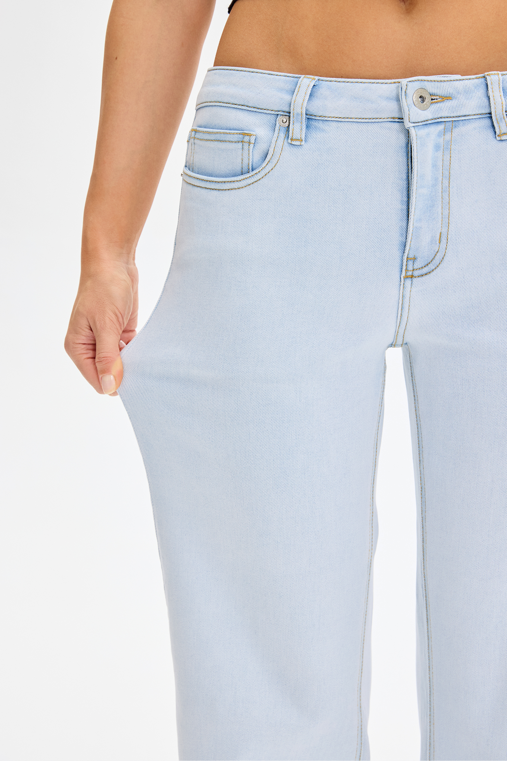 Vessira Light Blue Mid-Rise High-Stretch Straight-Leg Pants