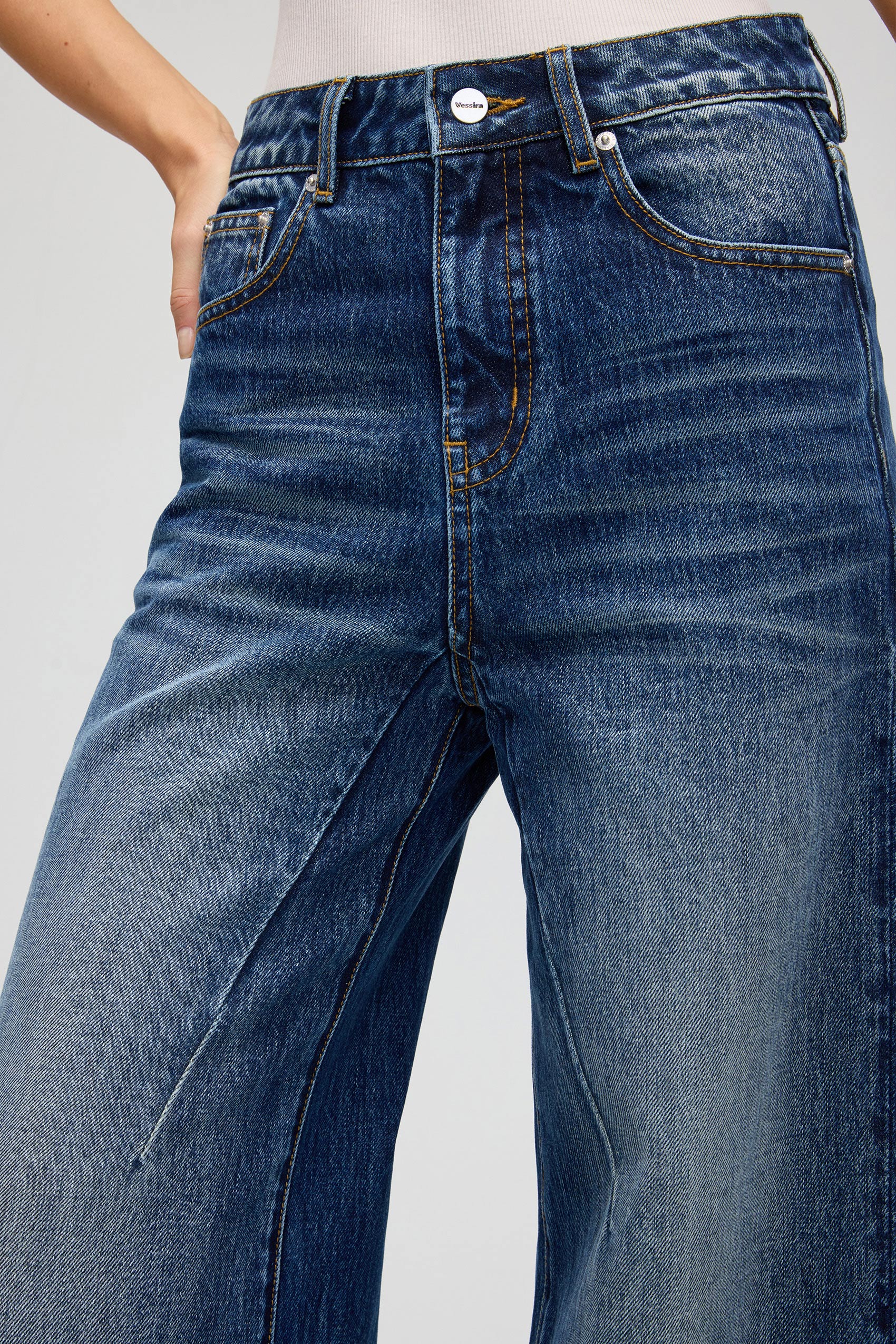 Vessira Women’s Medium Blue High-Waist Non-Stretch Wide-Leg Jeans