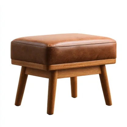 Fußhocker aus Massivholz mit braunem Lederpolster - 50x38x42 cm - moderner Stil