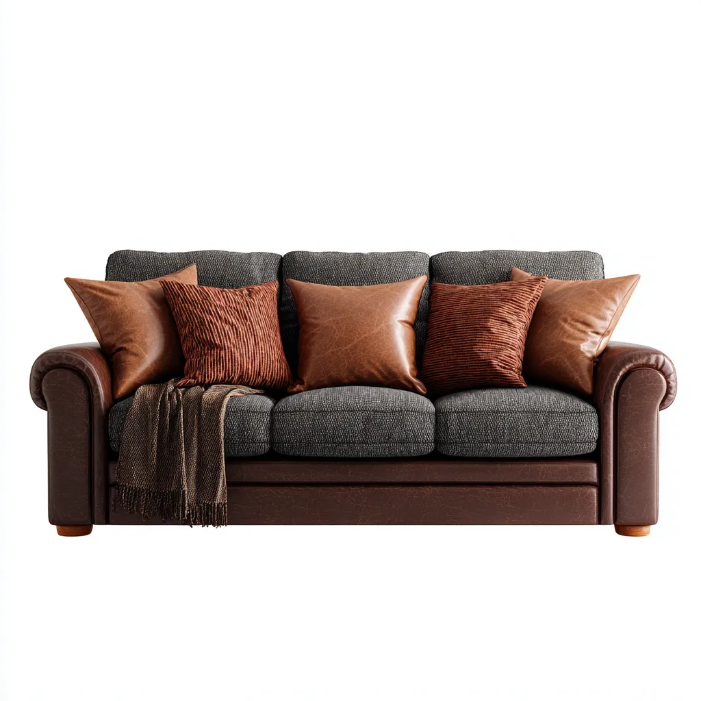 Sofa in gerader Form 220x97x92 cm Stoff-Leder - Dunkelgrau-Braun - Klassisches Design