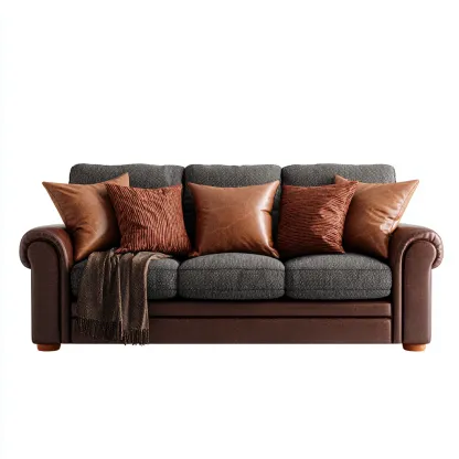 Sofa in gerader Form 220x97x92 cm Stoff-Leder - Dunkelgrau-Braun - Klassisches Design