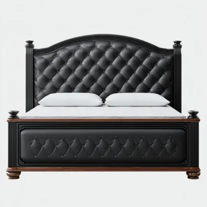 Doppelbett Kunstleder 210x190x125 cm - Schwarz-Braun - Klassisches Design mit Holzverzierung-Warmthive