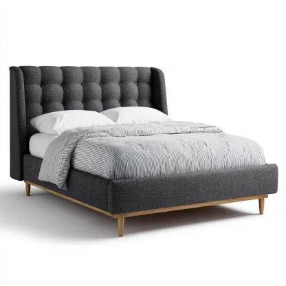 Doppelbett Stoff 210x190x110 cm - Dunkelgrau - Modernes Design mit gepolstertem Kopfteil