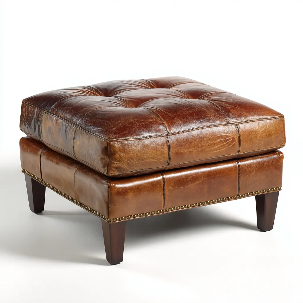 Fußhocker Echtleder 60x60x45 cm - Braun - Klassisches Design