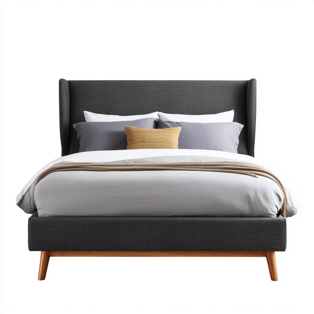 Doppelbett Stoff 210x190x110 cm - Dunkelgrau - Modernes Design mit hohem Kopfteil und Holzfüßen-Warmthive