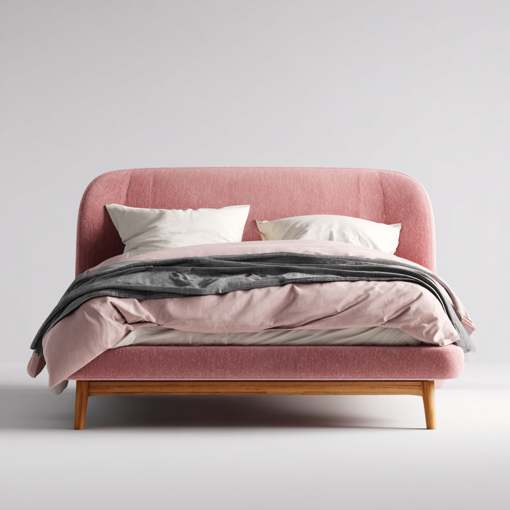 Doppelbett Stoff 205x185x105 cm - Rosa - Modernes Design mit Holzfüßen und abgerundetem Kopfteil-Warmthive