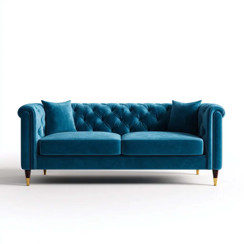 Sofa in gerader Form 210x90x85 cm - Samtstoff - Blau - Chesterfield Design