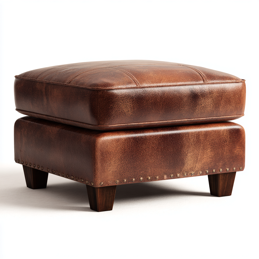 Fußhocker Echtleder 57x57x44 cm - Cognacbraun - Klassisches Design