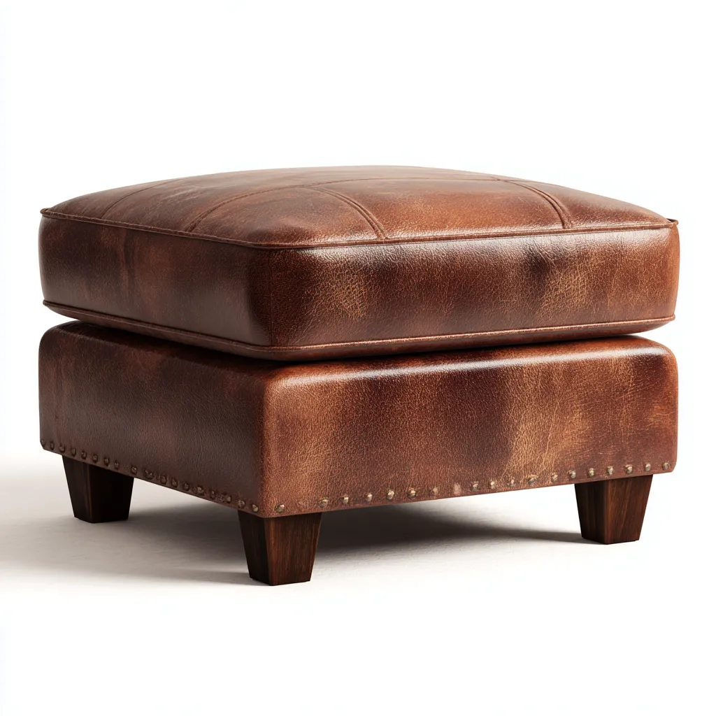 Fußhocker Echtleder 57x57x44 cm - Cognacbraun - Klassisches Design