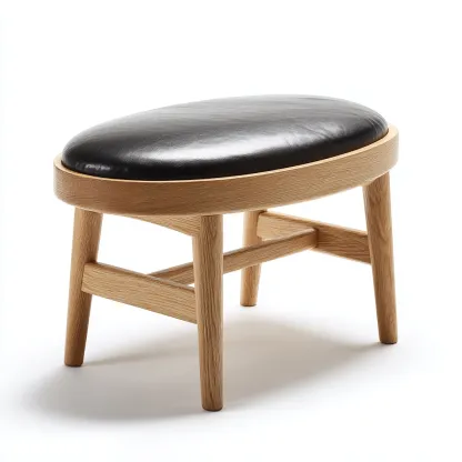 Fußhocker Leder Sitzfläche Holzgestell 60x35x45 cm - Schwarz-Natur - Skandinavisches Design-Warmthive