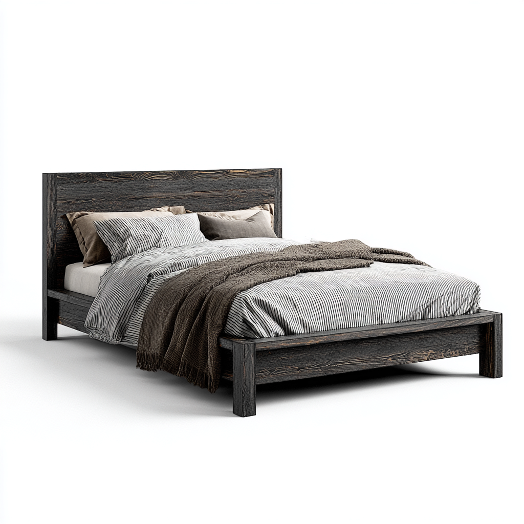 Doppelbett Massivholz 200x180x100 cm - Dunkelgrau - Mit Lattenrost und rustikalem Design