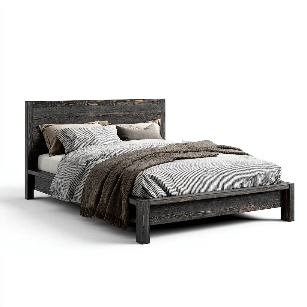 Doppelbett Massivholz 200x180x100 cm - Dunkelgrau - Mit Lattenrost und rustikalem Design