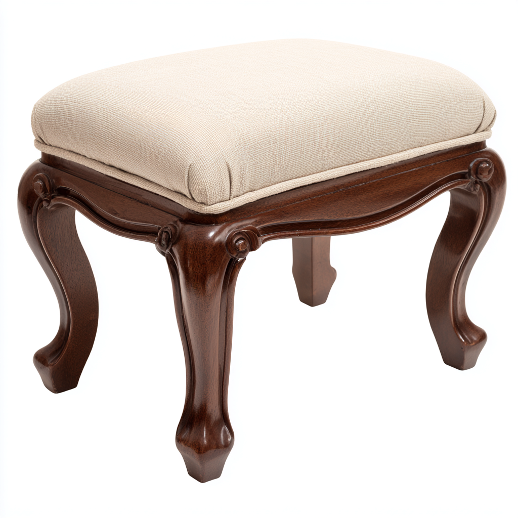 Fußhocker aus Massivholz braun mit beiger Polsterung - 46x36x45 cm - klassischer Stil