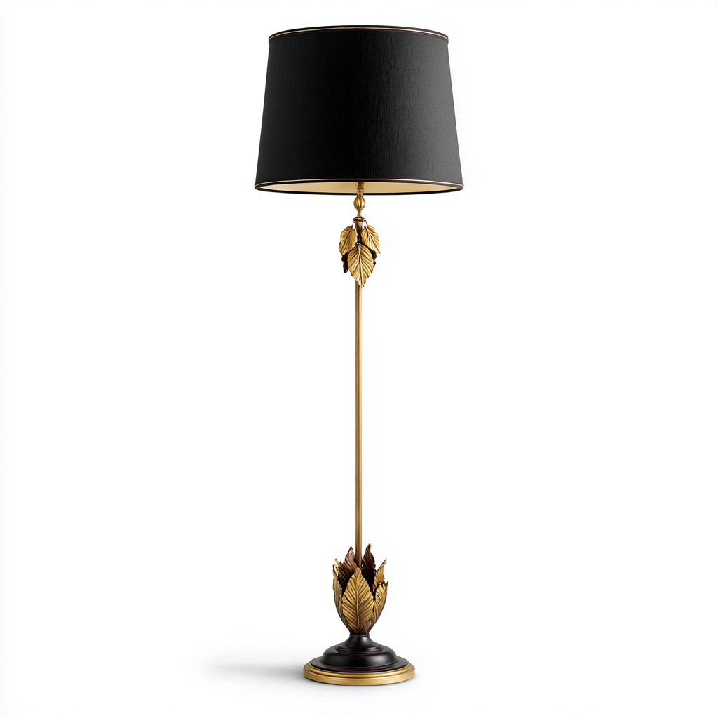 Stehlampe Metall 38x38x160 cm - Schwarz-Gold - Klassisches Blattdekor Design