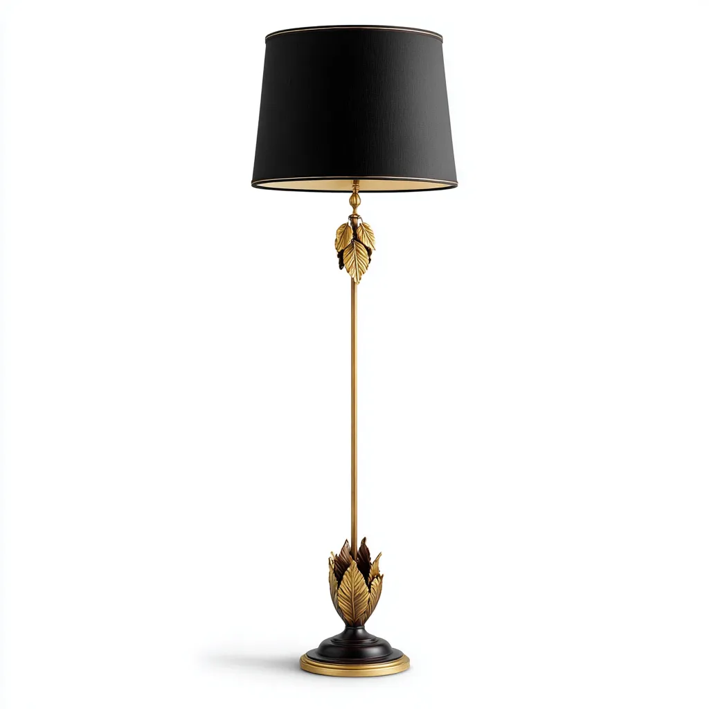 Stehlampe Metall 38x38x160 cm - Schwarz-Gold - Klassisches Blattdekor Design
