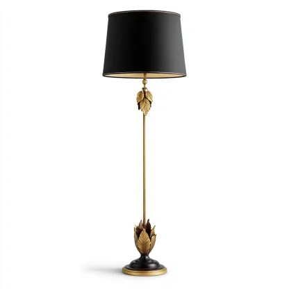 Stehlampe Metall 38x38x160 cm - Schwarz-Gold - Klassisches Blattdekor Design