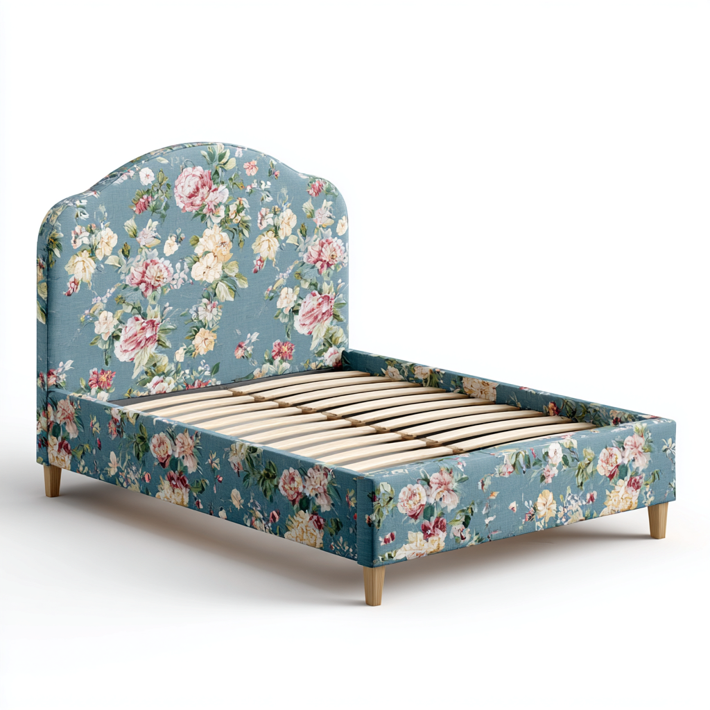 Doppelbett Stoff 205x185x115 cm - Blau - Vintage Design mit Blumenmuster