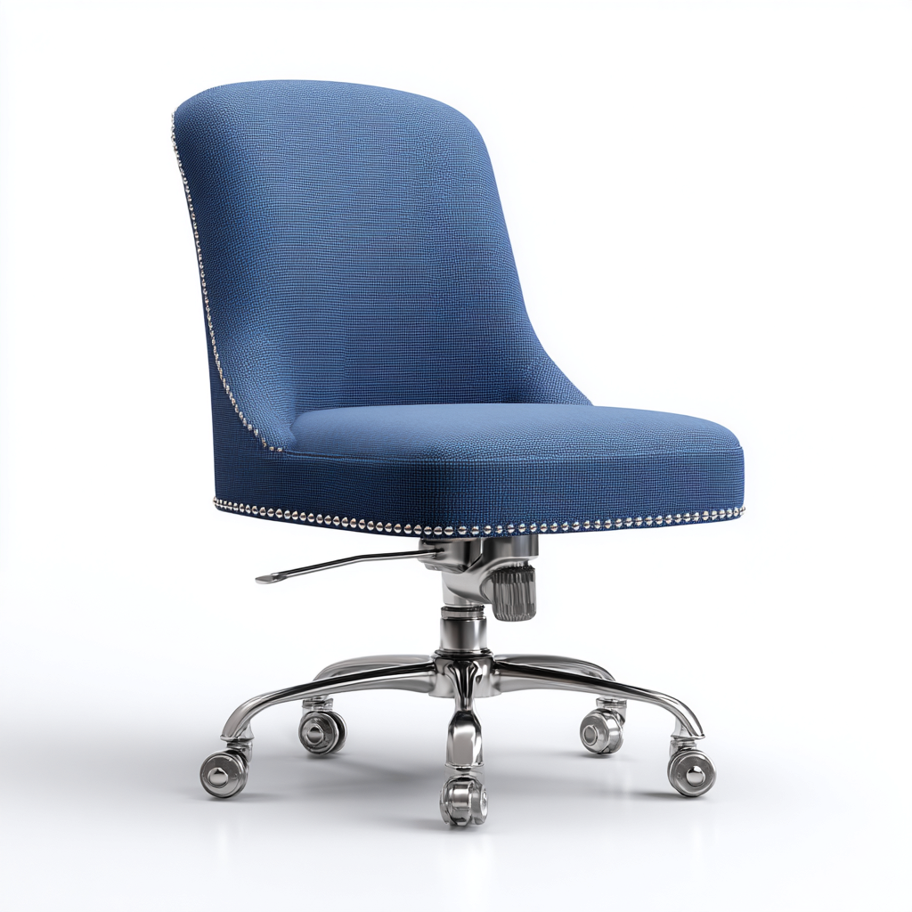 Bürostuhl aus Stoff mit Nietenverzierung - Blau - 60x58x90 cm - ergonomisch und höhenverstellbar - moderner Stil-Warmthive