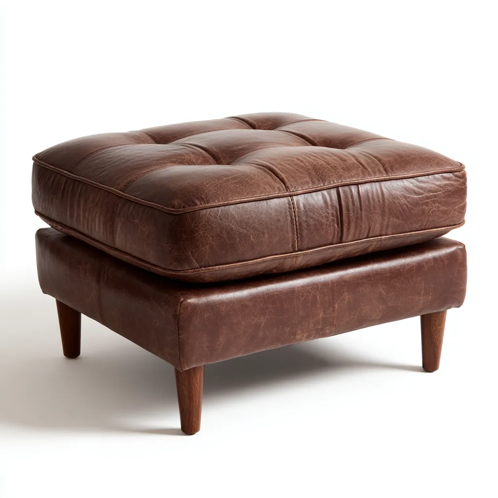 Fußhocker Leder Holzbeine 60x50x45 cm - Dunkelbraun - Klassischer Chesterfield Stil