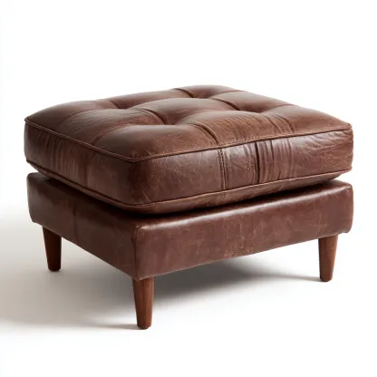 Fußhocker Leder Holzbeine 60x50x45 cm - Dunkelbraun - Klassischer Chesterfield Stil