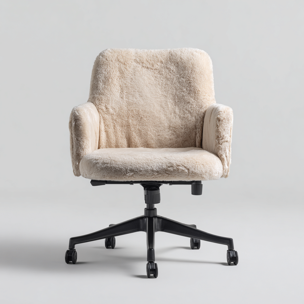 Bürostuhl aus Kunstpelz mit Armlehnen - Beige - 62x60x95 cm - ergonomisch und höhenverstellbar - moderner Komfortstil-Warmthive