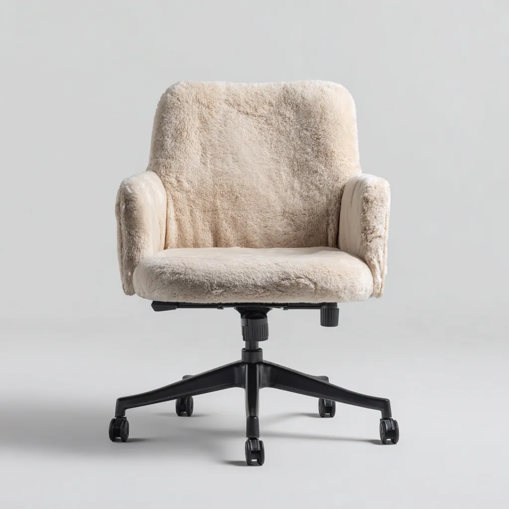 Bürostuhl aus Kunstpelz mit Armlehnen - Beige - 62x60x95 cm - ergonomisch und höhenverstellbar - moderner Komfortstil-Warmthive