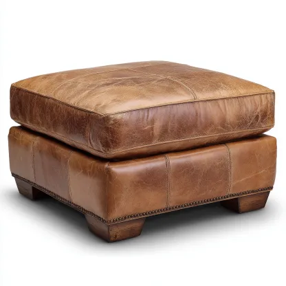 Fußhocker Echtleder 58x58x43 cm - Hellbraun - Klassisches Vintage Design