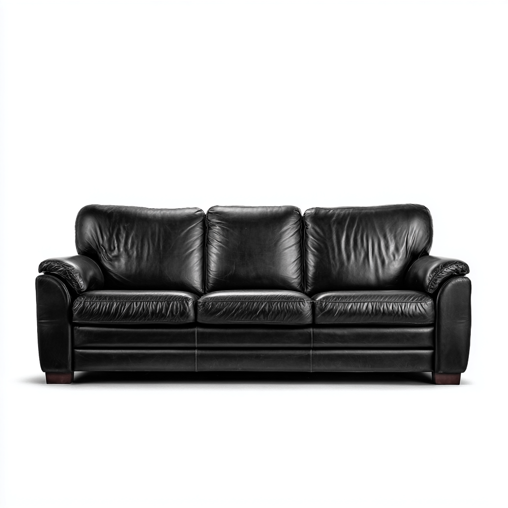 Sofa in gerader Form aus schwarzem Echtleder - 230x95x85 cm - Klassisches Design mit weichen Polstern-Warmthive