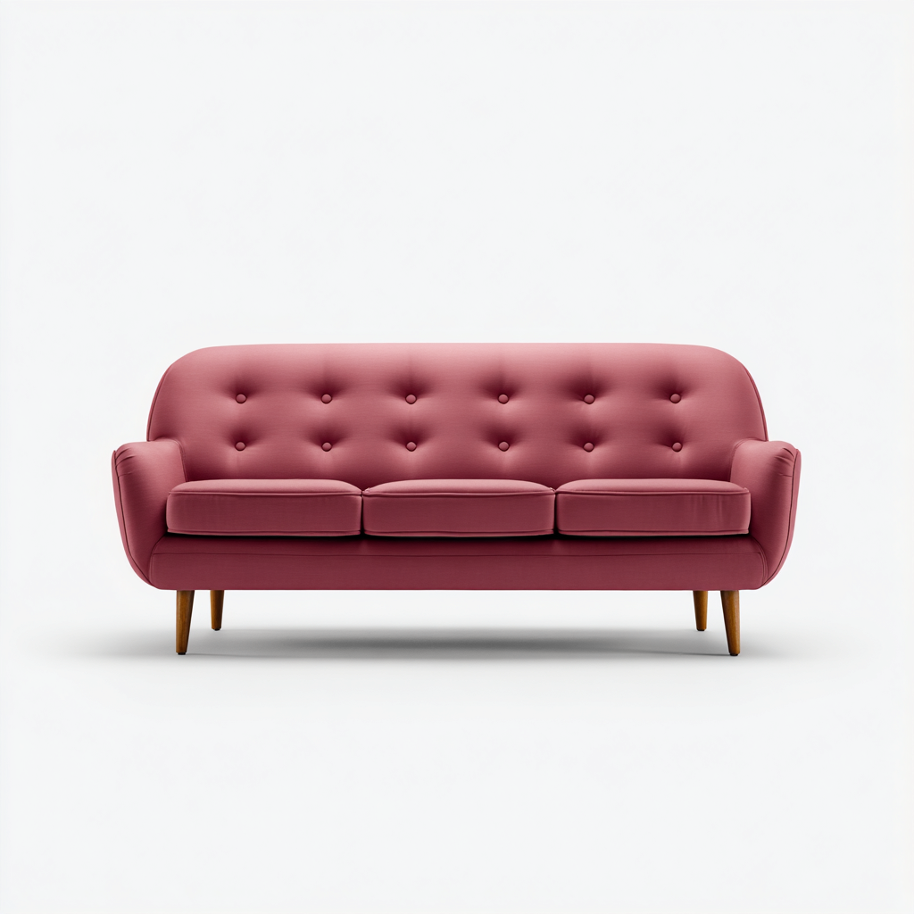 Sofa in gerader Form 205x90x86 cm Stoff - Dunkelrosa - Mit Knopfheftung und Holzfüßen