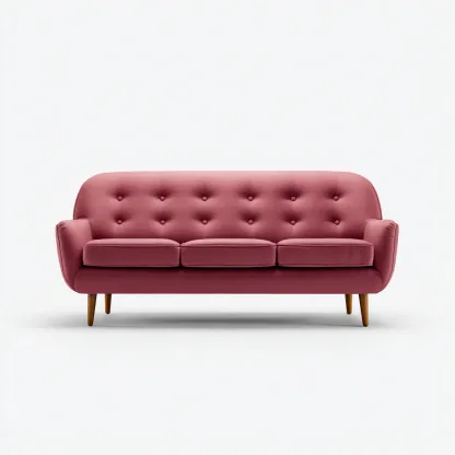 Sofa in gerader Form 205x90x86 cm Stoff - Dunkelrosa - Mit Knopfheftung und Holzfüßen