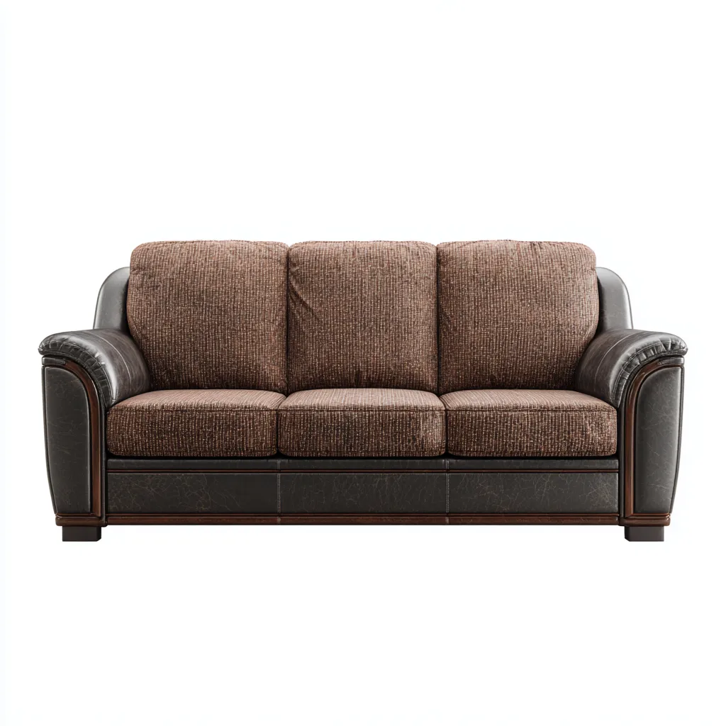 Sofa in gerader Form 218x96x91 cm Stoff-Leder - Braun-Schwarz - Klassisches Design