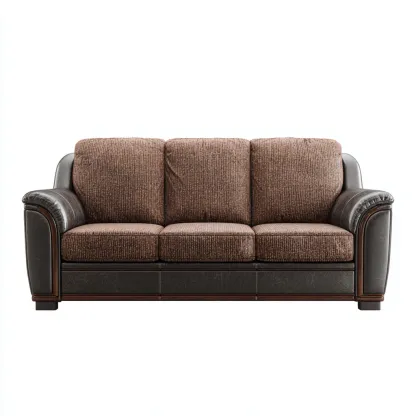 Sofa in gerader Form 218x96x91 cm Stoff-Leder - Braun-Schwarz - Klassisches Design