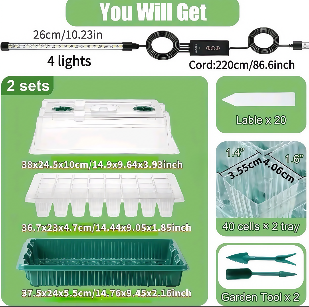 Indoor Seed Starting Kit – 40-Cell Plant Germination Tray with Adjustable Grow Light & Dome