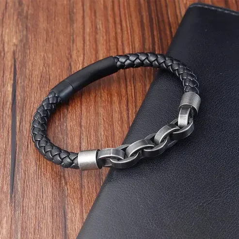Viking Chain Leather Bracelet