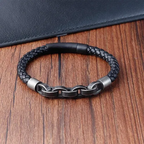 Viking Chain Leather Bracelet