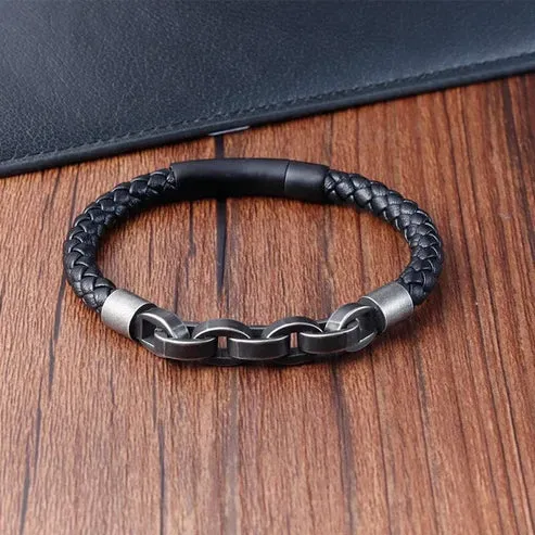 Viking Chain Leather Bracelet