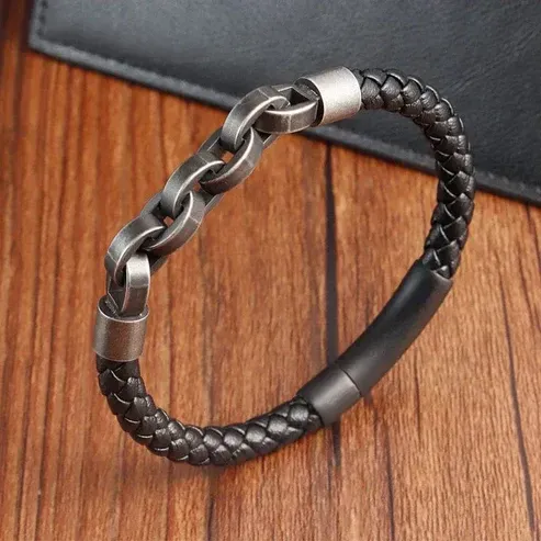 Viking Chain Leather Bracelet