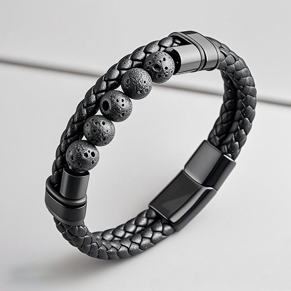 Viking Volcanic Stone Braided Leather Bracelet