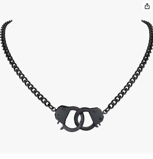 Men’s/Women’s Black Curb Chain Handcuff Choker Necklace