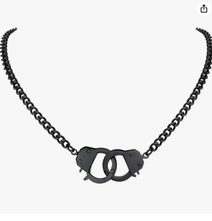 Men’s/Women’s Black Curb Chain Handcuff Choker Necklace