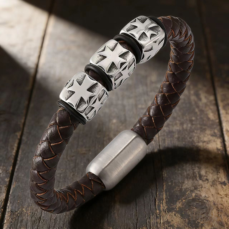 Starlight Guardian Braided Leather & Steel Bracelet